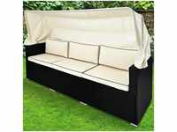 Gartenmöbel Sofa 3-Sitzer mit Sonnendach Polyrattan Lounge 210x70x70cm Wetterfest