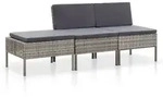 3-tlg. Garten-lounge-set Mit Auflagen Poly Rattan Grau - Vidaxl