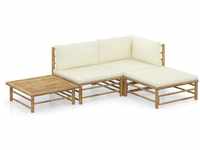 4-tlg. Garten-Lounge-Set,Gartenmöbel-Set mit Cremeweißen Kissen Bambus vidaXL
