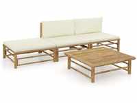 4-tlg. Garten-Lounge-Set mit Cremeweißen Kissen Bambus Vidaxl Weiß