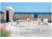 Sitzgruppe Paros 5-teilig Tisch + 4 Stapelsessel 160 x 90 cm weiss/Teak - Best