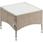 Beistelltisch Polyrattan Wetterfest H&ouml;henverstellbar Outdoor Glasplatte 80kg