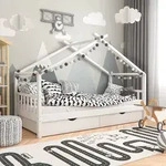 Hausbett Design, Wei&szlig;, 90x200 Cm Mit 2 Schubladen, Vitalispa