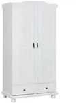 Zweit&uuml;riger Kleiderschrank Mit Zwei Schubladen In Kiefer Massiv, Farbe Wei&szlig;, 104 X