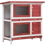 Kaninchenstall 4 T&uuml;ren Rot Holz Vidaxl