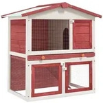 Kaninchenstall 3 T&uuml;ren Rot Holz - Vidaxl