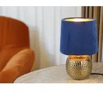 Defibrico - Tischleuchte Sophia Mit Keramikfu&szlig; & Samtschirm Blau - Gold, H&ouml;he 26cm