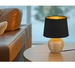 Trio Lighting - Tischleuchte Luxor Keramik Mit Stoffschirm Schwarz / Gold, H&ouml;he 26cm