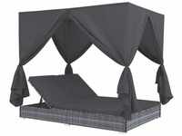 Outdoor-Lounge-Bett mit Vorhängen Poly Rattan Grau vidaXL612201