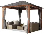 Gartenpavillon 3x3 M Holzoptik, Stahldach Hardtop 4 Seitenteile In Grau
