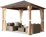 Gartenpavillon 3x3 M Holzoptik, Stahldach Hardtop 4 Seitenteile In Champagner