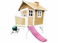 Spielhaus Robin mit lila Rutsche Stelzenhaus in Braun & Weiß aus fsc Holz für