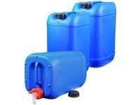 3x 25 Liter Getränke- Wasserkanister mit 1 Hahn und 3 Schraubdeckel (din 61)