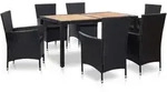 7-tlg. Garten-essgruppe Mit Auflagen Poly Rattan Schwarz - Vidaxl