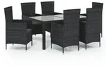 7-tlg. Garten-essgruppe Mit Auflagen Poly Rattan Schwarz Vidaxl