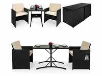 Poly Rattan 3-tlg Balkonset Cube 2 Stühle Auflagen & Kissen Tisch 120x60cm