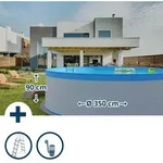 Stahlwandpool Set (3-teilig) Rund 350x90 Cm, Stahl 0,3 Mm Wei&szlig;, Folie 0,2 Mm Blau,
