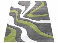 Designer Teppich mit Konturen-schnitt Modernes Wellen Muster in Grau Grün Creme