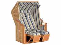 SunnySmart Garten-Strandkorb Rustikal 50 plus 2-Sitzer beige/blau mit Kissen