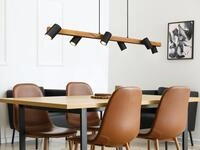 Holzbalken Pendelleuchte Marley 6-flammig Lang Schwarz, Breite 115cm