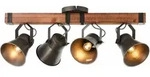 Lampe, Decca Spotbalken 4flg Schwarz Stahl, 4x A60, E27, 10w, Holz Aus Nachhaltiger