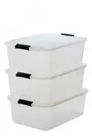 Aufbewahrungsbox Mit Deckel, 30l, 3er-set, Transparent, Schnappverschl&uuml;sse Mit