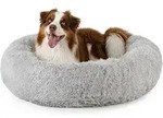 Lionto - Hundebett Aus Pl&uuml;sch In Donut-form, 100 Cm Durchmesser, Hellgrau