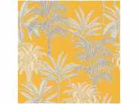 Tropical Tapete gelb grau Gelbe Vliestapete mit Palmen modern für Wohnzimmer und