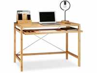 Relaxdays - Computertisch Holz, Tastaturauszug, Bürotisch ausziehbar, Schreibtisch