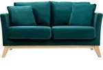 Sofa Skandinavisch 2 Pl&auml;tze Samt Blaugr&uuml;n Helle Holzbeine Oslo