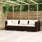 3-sitzer-sofa Mit Kissen Braun Poly Rattan - Vidaxl