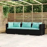 3-sitzer Sofa Mit Kissen Schwarz Geflochtene Rattan