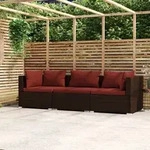 3-sitzer-sofa Mit Kissen Braun Poly Rattan Vidaxl