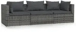 3-sitzer-sofa Mit Kissen Grau Poly Rattan Vidaxl
