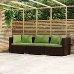 3-sitzer-sofa Mit Kissen Braun Poly Rattan - Vidaxl