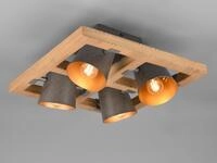 Trio - Deckenstrahler Bell 4-flammig Silber Antik & Gold Mit Holz, Quadrat 39cm