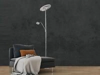 Led Deckenfluter Dent Silber Mit Leselampe Dimmbar, H&ouml;he 180cm