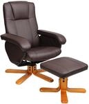 Charles Relaxsessel Hocker Sessel Fernsehsessel Drehsessel Holz Kunstleder Braun -