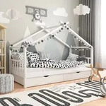 Vitalispa - Hausbett Design, Wei&szlig;, 90x200 Cm Mit 2 Schubladen Und Matratze
