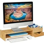 Relaxdays - Monitorst&auml;nder Bambus, Bildschirmerh&ouml;hung F&uuml;r Schreibtisch, Hbt: 13 X