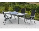 Amalfi Set 5tlg 4 Sessel Schwa Tisch 120(180)x90cm Alu/textil