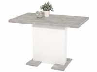 Esszimmertisch Küchentisch Säulentisch ausziehbar brit Weiß / Betongrau ca. 11...