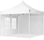 3x3 M Faltpavillon, Economy Stahl 30mm, Seitenteile Mit Sprossenfenstern, Wei&szlig;