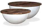 2-tlg. Couchtisch-set Altholz Massiv Wei&szlig; Schalenform - Vidaxl