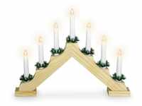 Holz Schwibbogen 39 cm mit 7 led Kerzen und Timer - natur - Weihnachtsdeko mit