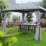 Leco - Garten-pavillon 'milena' Mit Seitenvorh&auml;ngen, Grau, 330 X 330 X 268 Cm (l X B