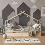 Vitalispa - Hausbett Design, Braun, 90x200 Cm Mit G&auml;stebett Und Matratze