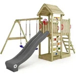 Spielturm Kletterger&uuml;st Multiflyer Holzdach Mit Schaukel & Rutsche, Kletterturm Mit