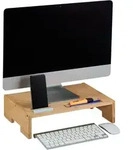 Relaxdays - Monitorst&auml;nder Bambus, 3 F&auml;cher, Bildschirmerh&ouml;hung Schreibtisch,