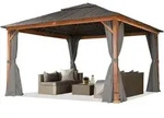 Gartenpavillon 4x4 M Holzoptik, Stahldach Hardtop 4 Seitenteile In Grau